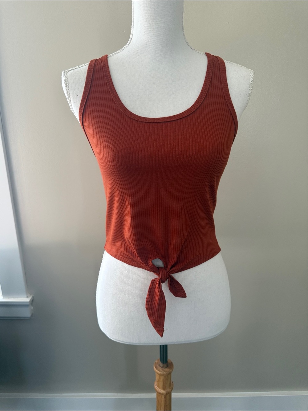 Rust Ribbed Tie-Front Tank Top
